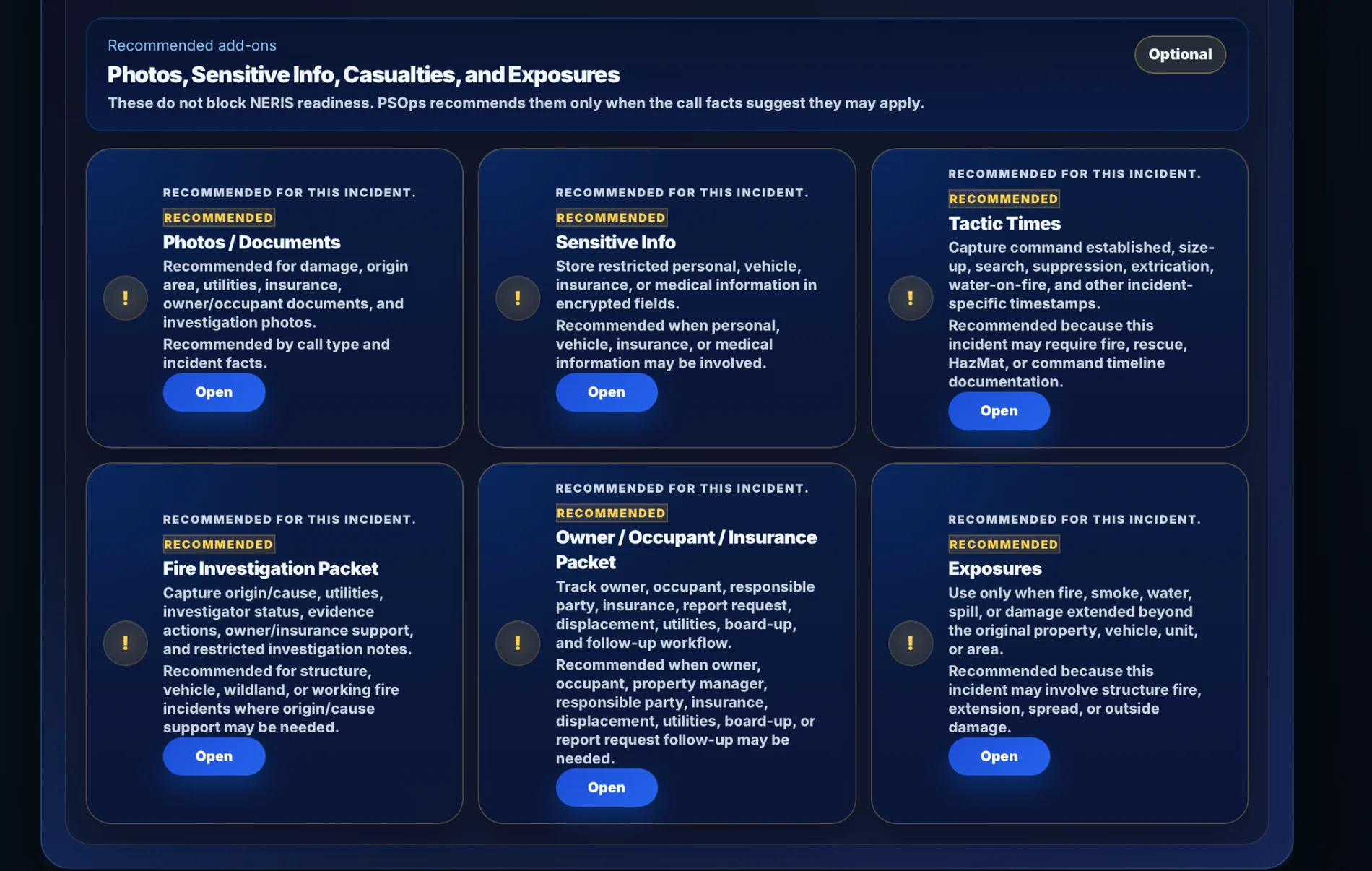 Actual PSOps recommended add-ons screen